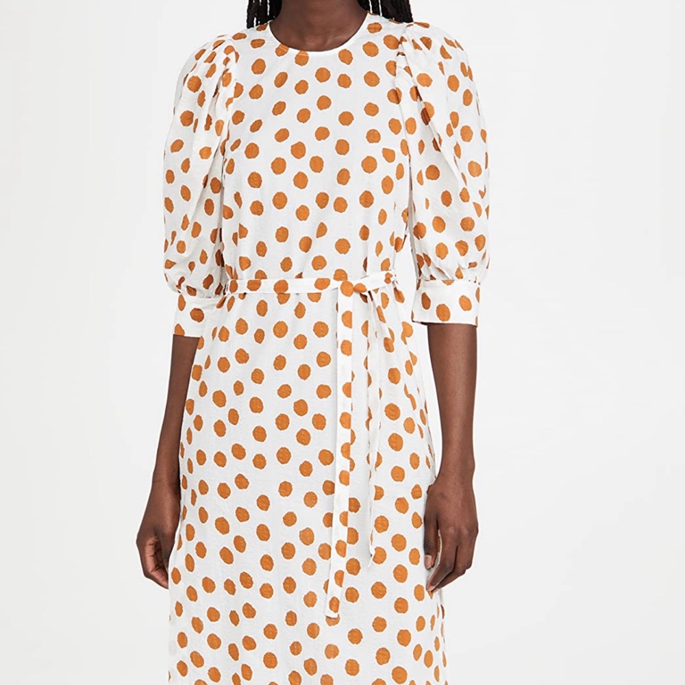 BAUM UND PFERDGARTEN Alya Dress — White with Terracotta Polka Dots, Size 40 (M/8